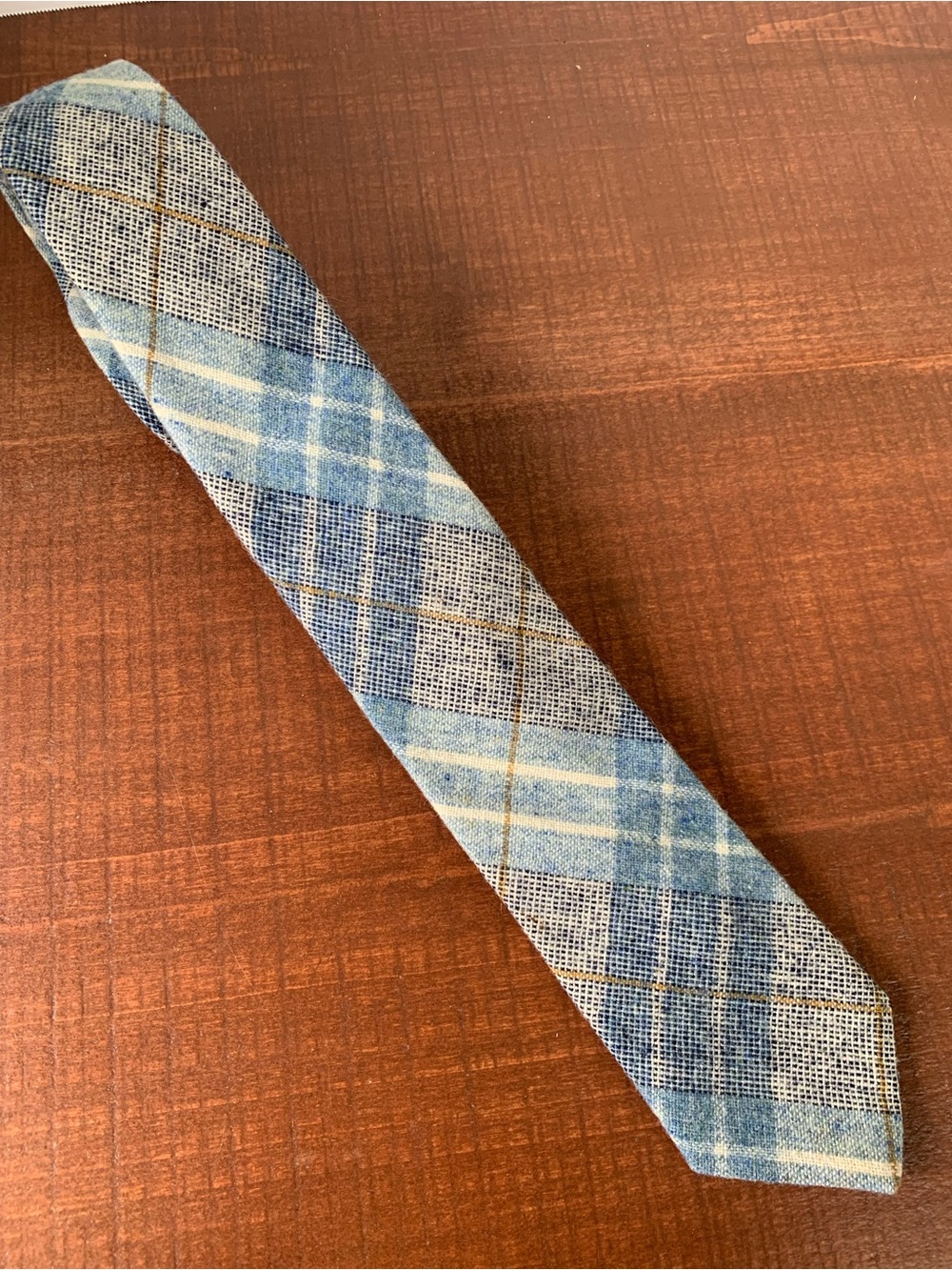 Men's Vintage Necktie Plaid Wool Blend Shades of Blue Fathers Day Old Money